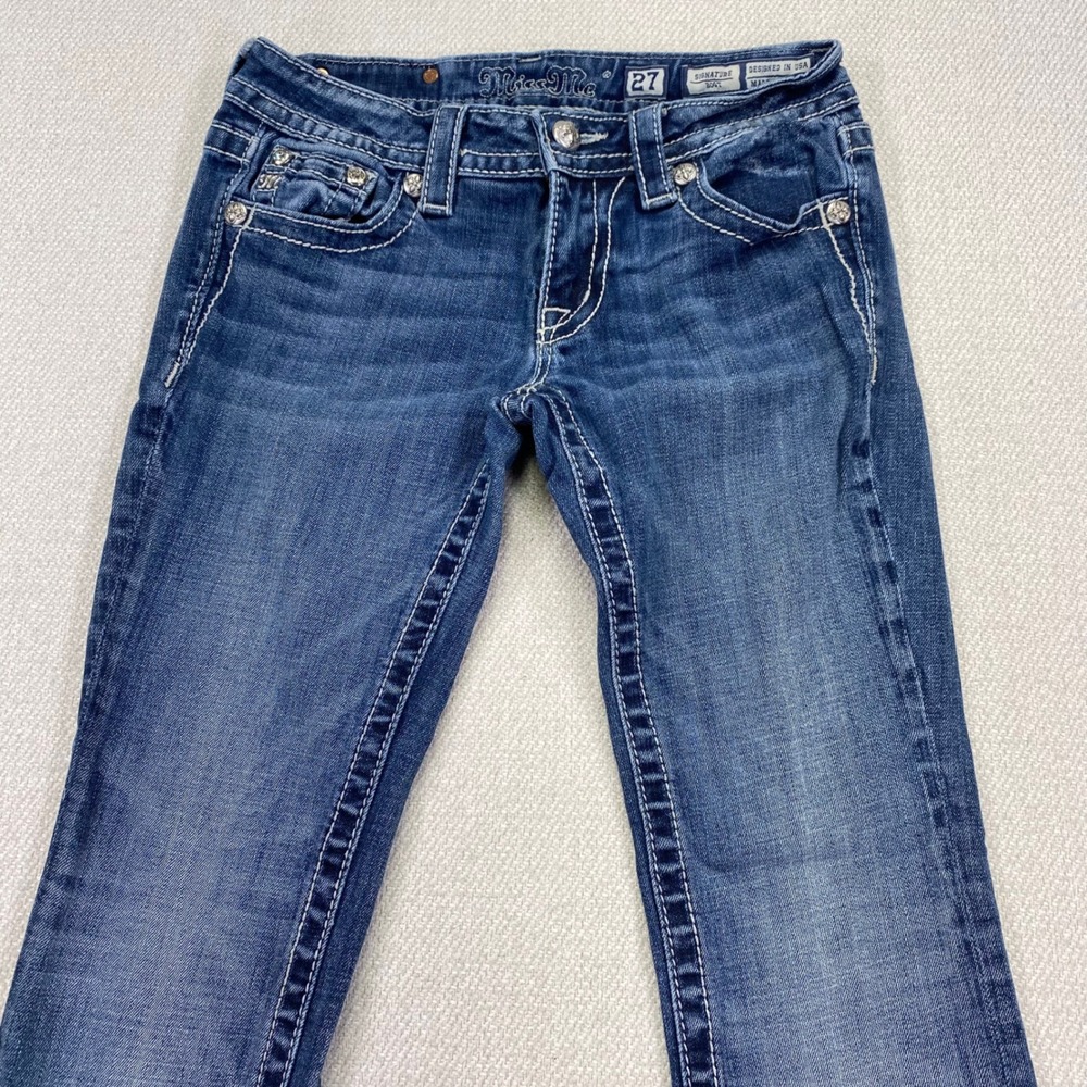 Miss Me Signature Bootcut Jeans Womens 27x 34 Medium Wash Blue Low Rise JW8168B - Picture 12 of 15